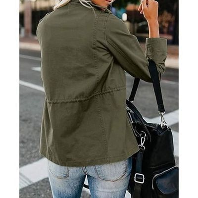 Veste Militaire Léger Femme - Blouson Saharien En Coton Kaki Avec Poches