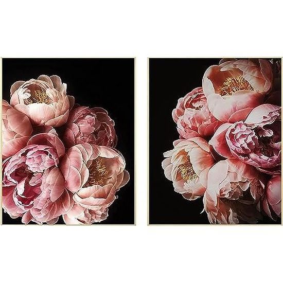 Tableau Toile Peinture Pivoine Rouge - Déco Murale Salon Chambre, Sans Cadre, 3x 30x40 Cm