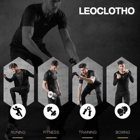 Ensemble Sport Compression Homme 5 Pièces - T-shirt Manches Longues, Pantalon, Short Et Débardeur - Fitness, Running, Gym