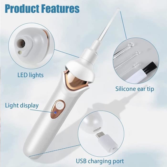 Nettoyeur d'oreilles électrique-Aspirateur De Retrait De Cérumen Électrique  avec Lumière LED-NOIR - Cdiscount Au quotidien