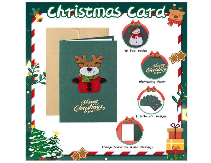 8 Cartes De Voeux Noël Avec Enveloppes - Motifs Père Noël, Rennes, Chats, Chiens - Fabriqué En France
