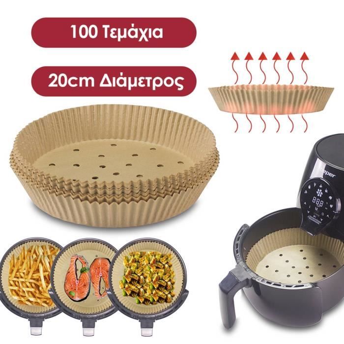 200 Papiers Cuisson Air Fryer - 100 Carrés + 100 Perforés - 20-24cm - Sans BPA - Pour Tous Modèles De Friteuse