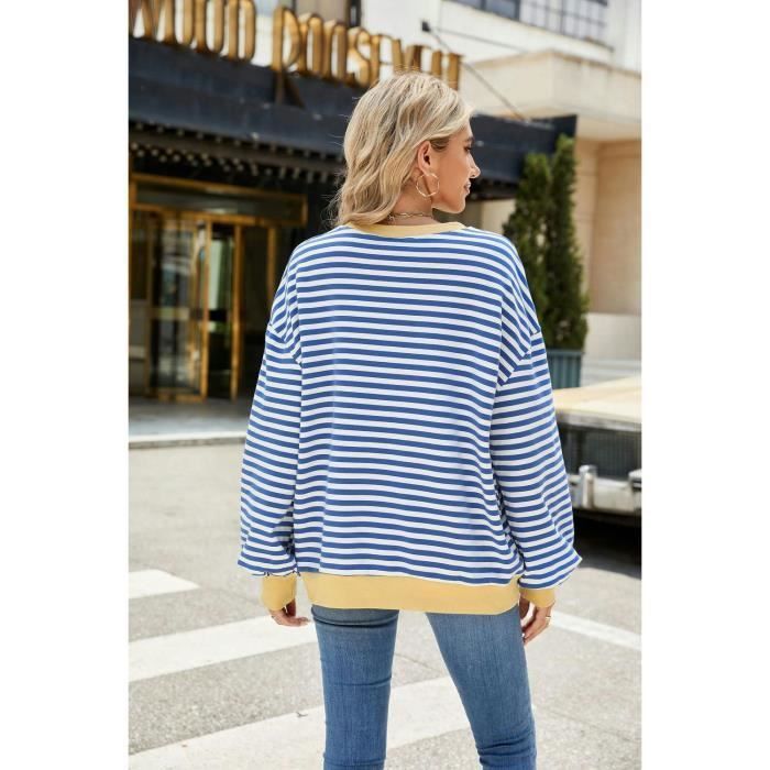 Pull femme à rayures scintillantes col V | leo & ugo