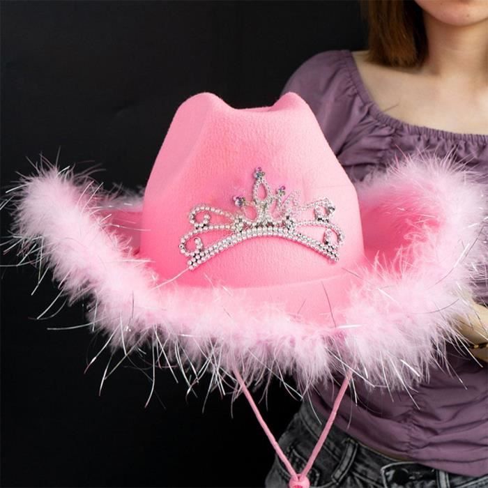 Chapeau de cowboy rose - chapeau de princesse de cow-girl rose avec motif  diadème de couronne Branche de plume Shiwaki - Cdiscount Prêt-à-Porter