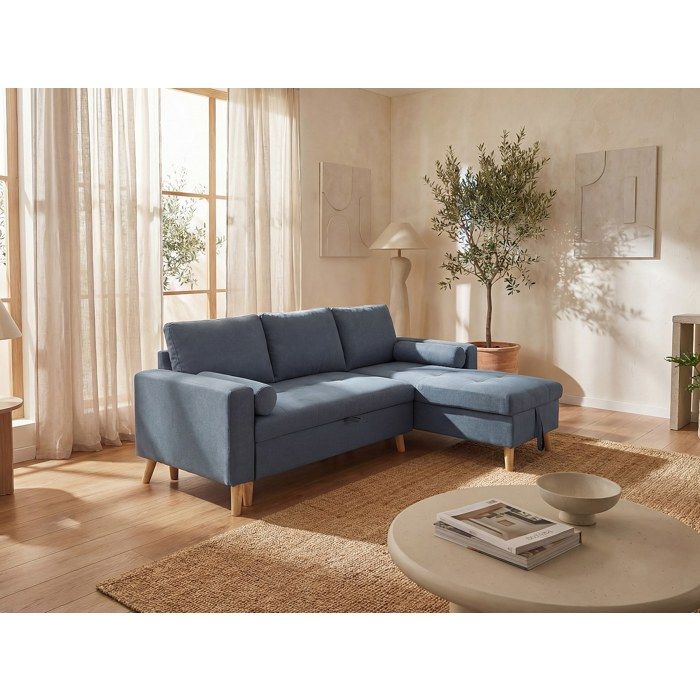 Canapé D'angle Convertible Gris – Tissu Et Mousse – Neuf