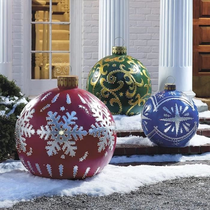 Boule De Noël Gonflable XXL Rouge - Décoration Extérieure 60cm, PVC Résistant