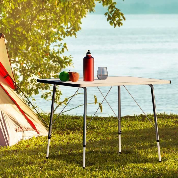 AKTIVE Table Pliante De Camping 80x60cm – Hauteur Réglable 50-69cm – Structure Aluminium 22mm – Plateau Résine – Légère – Pour 4 Personnes