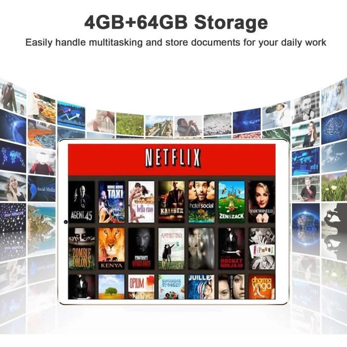 4G Tablette Tactile 10 Pouces-Android 9.0-4Go+64Go-Doule2