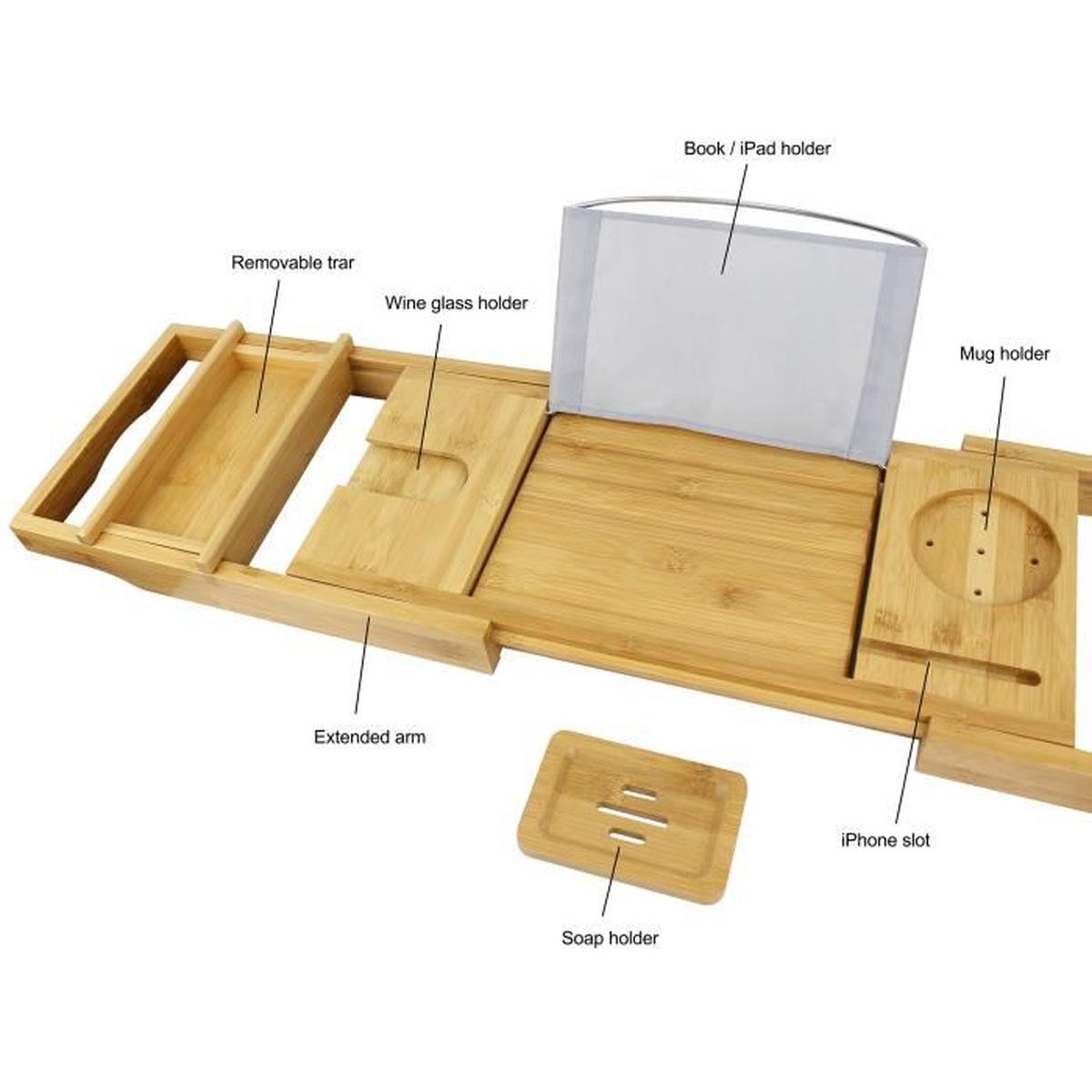 Etagere A Baignoire En Bois Plateau De Baignoire Avec 2 Supports Amovibles Et Porte Savon Tissu Gris Materiau Bambou Achat Vente Porte Accessoire Etagere A Baignoire En Bois A Cdiscount