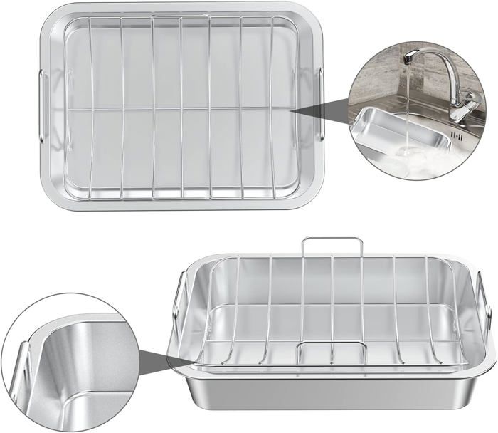 NutriChef Plat à Rôtir Inox 36 Cm Avec Grille - Rotissoire Robuste Pour Four Avec Poignées
