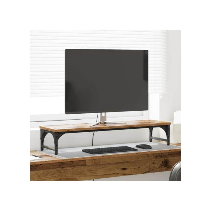 HORLIMER Support De Moniteur Double En Bois Avec 2 Rainures, Ajustable Support Ecran PC, Organisateur De Bureau Multi-fonction Pour Moniteur PC, Ordinateur Portable, TV - 96x23,7x13 Cm - Noir