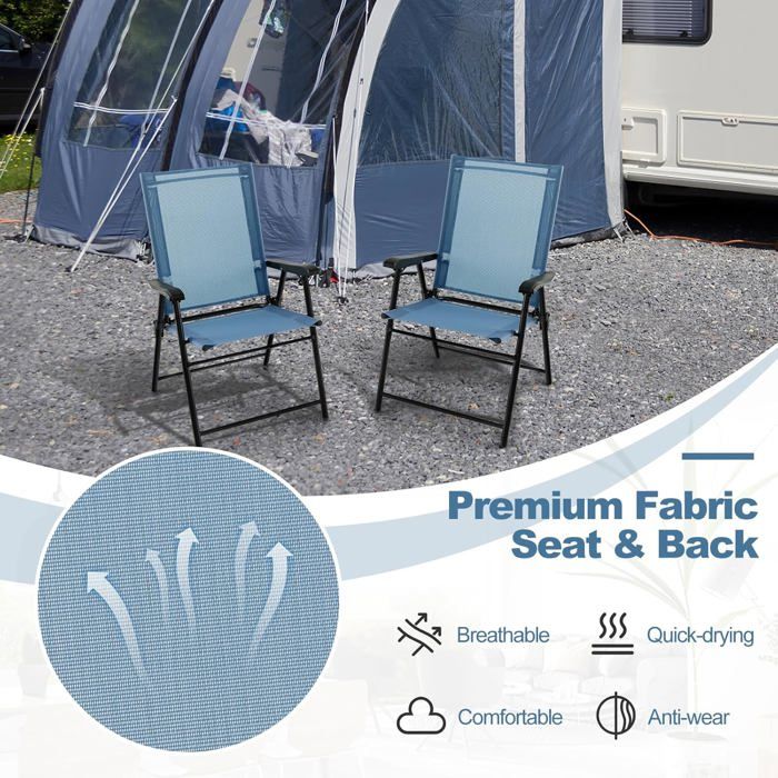 SUNMER Chaises de Camping Pliantes, Extra Larges et légères, avec accoudoirs et Porte-gobelet, capacité de 120 kg, Bleu SUNMER Chaises de Camping Pliantes, Extra Larges et légères, avec accoudoirs et Porte-gobelet, capacité de 120 kg, Bleu