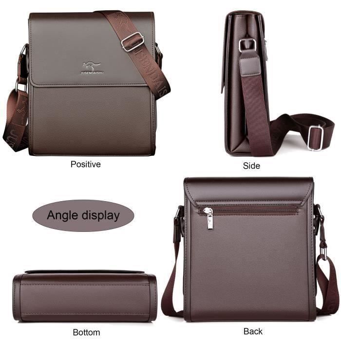 Sacoche Bandoulière Homme – Cuir PU, Marron Foncé, Pour Travail/voyage (taille M)