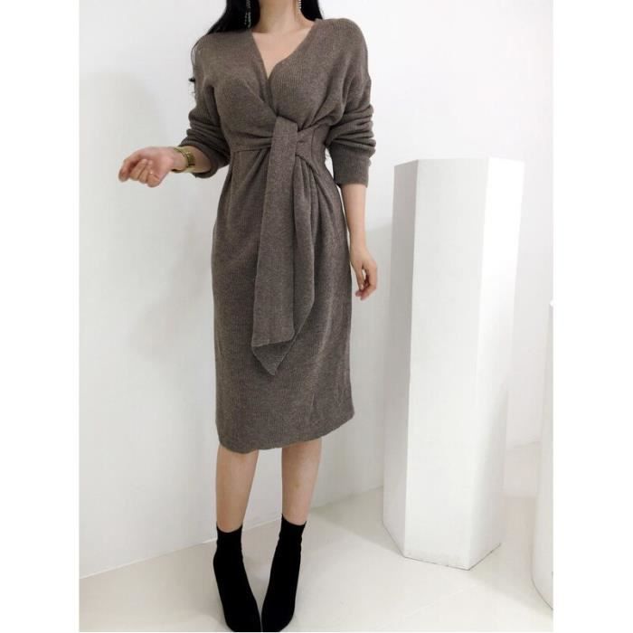 Robe WAVSIYIER nouvelle femme 2020 chaud pull hiver automne pull robe femmes ceinture pull robes de style coreen Type Kaki Blanc Cdiscount Pret a Porter