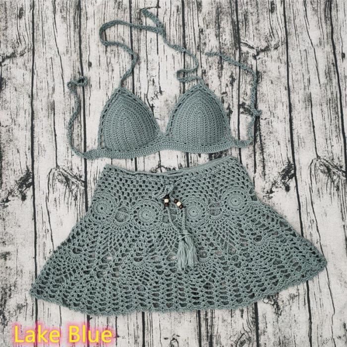 Robe Jupe de plage en Crochet a la main pour femmes ensemble Sexy de plage Push up haut court Style Boho glands a Type Rouge Blanc Cdiscount Pret a Porter