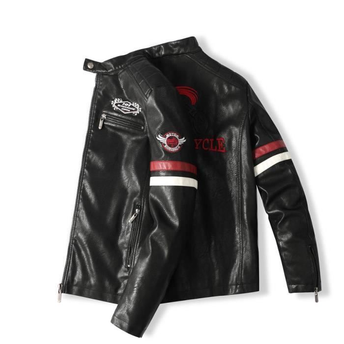 Blouson d automne 2020 pour homme en cuir noir avec mosaique rouge SEVENTUM