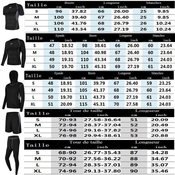 Ensemble Compression Homme Fitness Noir 5 pcs Running Tee