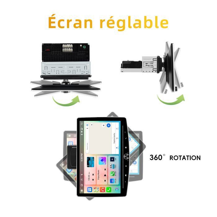 Autoradio Podofo 1Din Avec écran 6,9" - CarPlay/Android Auto Sans Fil + Caméra Recul