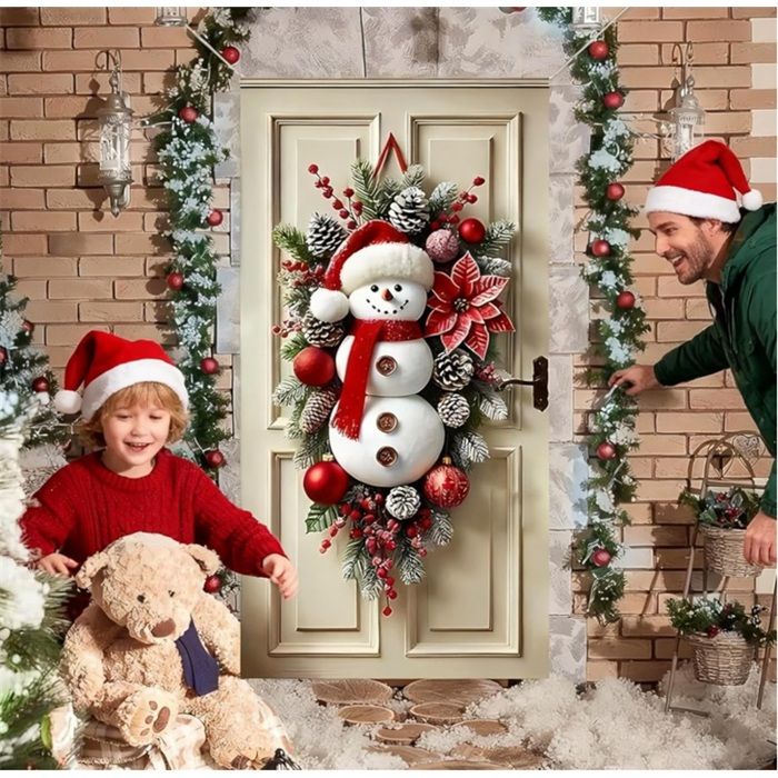 Décoration De Porte Noël : Grand Bonhomme De Neige Avec Nœud & Cloches (180x90cm) – Pour Maison, Bureau, Porche