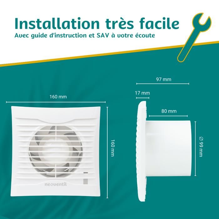 Aérateur extracteur d'air intermittent silencieux basse conso VORTICE Flexo Evo 100 mm - Commande: Interrupteur avec minuterie