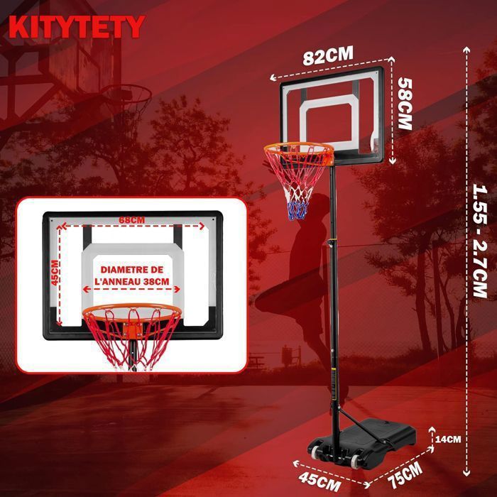 Panier De Basket FUNJEPE 2,1m – Hauteur Réglable, Roulettes, Panneau Transparent, Stable Et Costaud Pour Jeunes Et Adultes