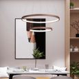 Dimmable Suspension LED avec Télécommande Lampe pour Plafond Haut Lustre 2-Anneau Brun Salle à Manger Eclairage Intérieur Salon-0