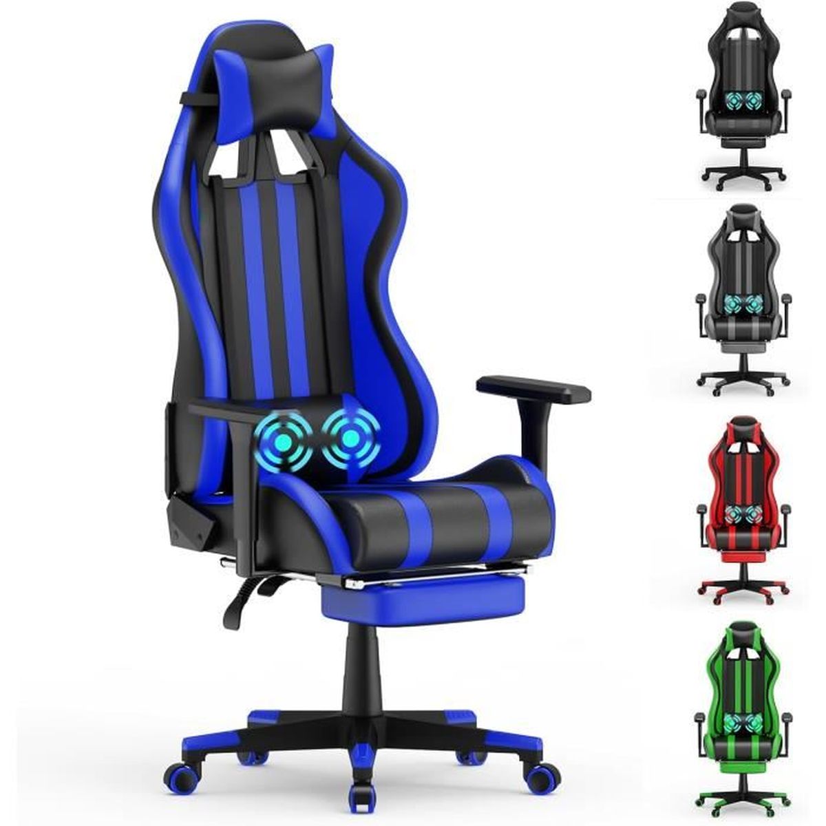 LZQ Chaise de gaming ergonomique avec fonction massage, chaise de bureau avec reposepieds