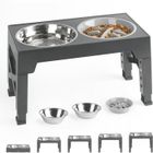 FOCLATUNER Gamelles Surélevées de 5 Hauteurs Ajustables, Support avec Gamelle Anti-Glouton et Gamelle INOX, Grise