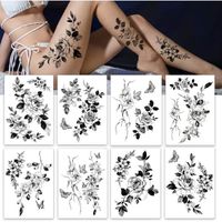 18 Dessins,Grande Tatouage Temporaire Femme Sexy Papillon Fleurs Abdomen,Poitrine Rose Tattoo | Junbind