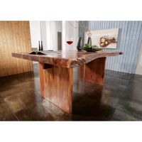 Table à manger 210x110cm - Bois massif d'acacia laqué (Noisette) - Design Naturel - FREEFORM #103