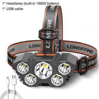 Lampe Frontale Rechargeable Alimentée Par Batterie Intégrée, Luminaire À 5 Led Idéale Pour Le Camping En Plein Air BLEU