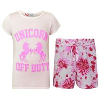 Enfants Filles Unicorn Off Duty Imprimé Haut et shorts 7-13 Ans