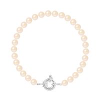 PERLINEA - Bracelet - Véritables Perles de Culture d'Eau Douce Rondes 6-7 mm Rose Naturel - Argent 925 Millièmes - Bijoux Femme