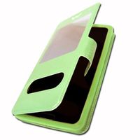 Housse Vert pour Wiko View 3 Pro Extra Slim X2 Fenêtres éco cuir de qualité fermeture magnétique et surpiqûres apparentes