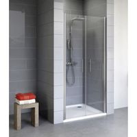 Portes de douche battantes en niche 90x192 cm, paroi saloon anticalcaire, verre transparent, profilé aspect chromé, Schulte