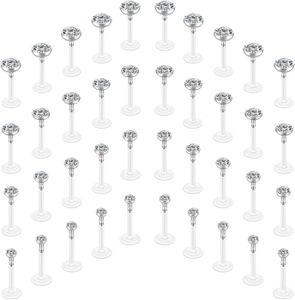 Lot 40 Piercings Labret/Lèvre/Nez - Acrylique Strass 2-5mm - Tige 1.2mm - Pour Cartilage/Tragus/Helix