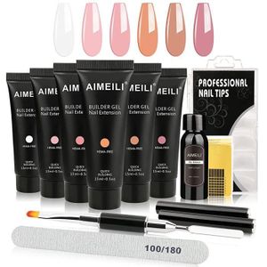 VERNIS A ONGLES AIMEILI Builder Gel Kit Gel Construction Ongle UV 6 Couleurs Extension Ongle Gel Semi Permanent avec Slip Solution Faux Ongles Kit2