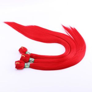 PERRUQUE - POSTICHE Rouge 18 pouces  -Tissage synthétique lisse rouge, extension de cheveux haute température, Double tissage machine, mèches pour femme