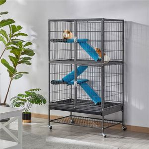 CAGE Yaheetech Grande Cage pour Rongeur 4 Niveaux en métal, Cage pour Furets/écureuils/Chinchillas Noir 78x51x137cm