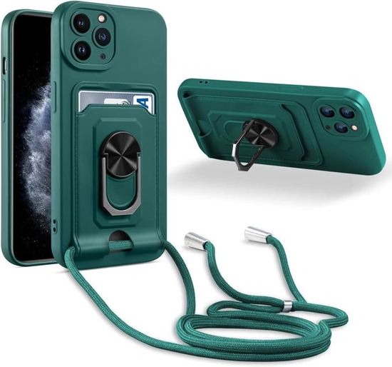 Coque IPhone 11 Pro Max Avec Anneau Magnétique - Support Voiture, Béquille 360°, Anti-Choc Silicone + Plastique - Noir - 2