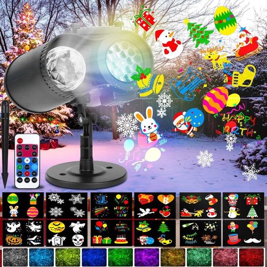 Projecteur LED Extérieur Noël & Halloween – 16 Diapositives HD Motifs Festifs Jardin Maison