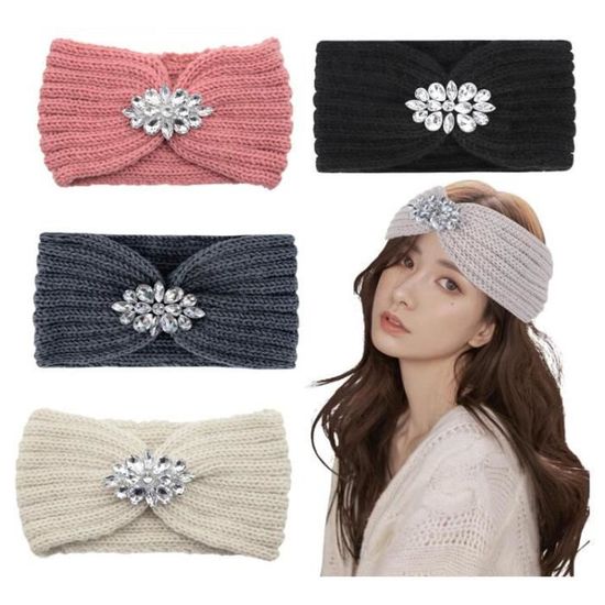 Healeved Lot De 4 Bandeaux élastiques Tricotés Avec Perles Pour Femme