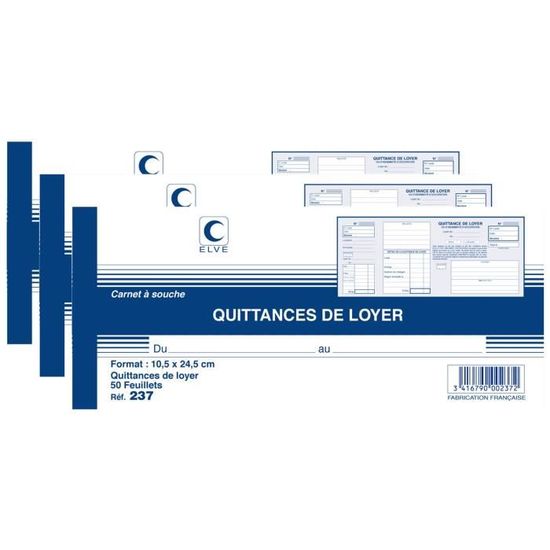 Carnet De Quittances De Loyer - 50 Feuillets Tripli - Format 10,5 X 21 Cm - Pack De 10