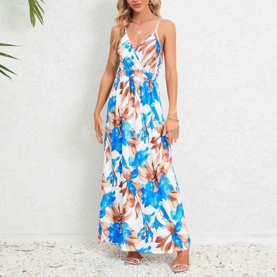 Robe D’Été Femme à Bretelles Florale – Robe Plage Courte Ample Sexy – Imprimé Fleurs Bohème Décontractée