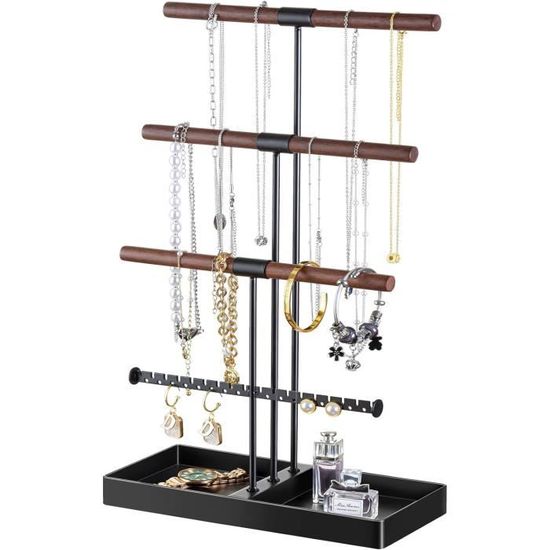 OBYCPIN Porte-Bijoux 3 Étages Velours Noir - Présentoir Pour Bracelets, Colliers Et Montres