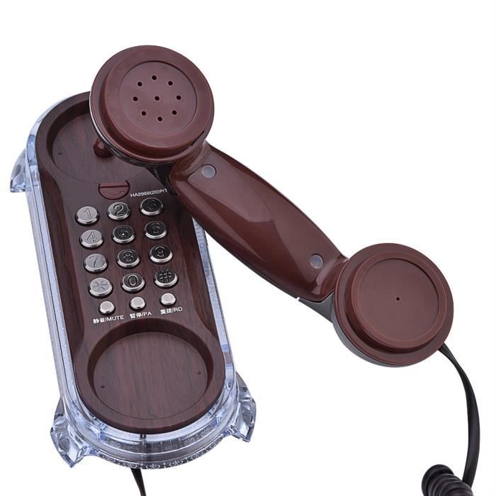 Téléphone filaire antique fixé au mur Rétroéclairage bleu rétro style suspendu téléphone fixe fonction compos