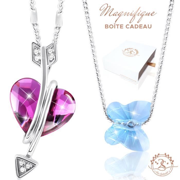2 Colliers Ornés de Cristal Autrichien Baignés dans l'Or Blanc. 2SPLENDID®. 2 pour le prix d'1. Boîte cadeau offerte. Cadeau Noël