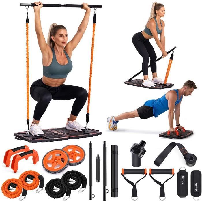 Équipement Portable pour entraînement à la maison avec 10 accessoires d'exercice Roue abdominale, bandes de résistance élastique pou