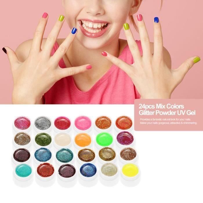 Anself 24pcs Professionel Mix Glitter Poudre Nail Art Gel UV Vernis à ongles Nail Art Décorations Outils