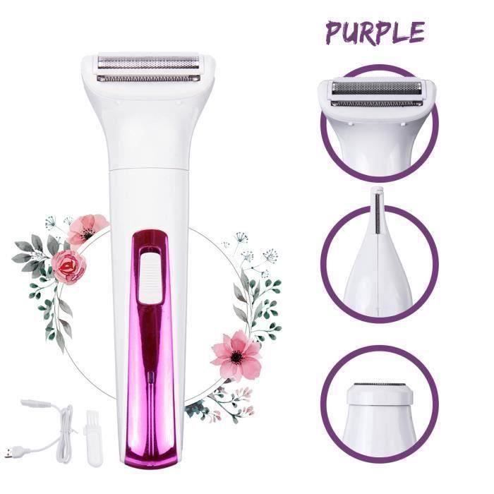 3 en 1 Epilateur Rasoir tondeuse Electrique Femme Bikini Sourcil Cheveux Corp Epilation Violet co35843